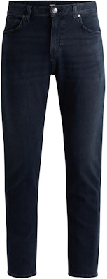 HUGO BOSS Regular-Fit Mid-Rise Tapered Jeans in Coal-Navy Italian Denim. 50522489-405 Order HUGO BOSS Regular-Fit Mid-Rise Tapered Jeans in Coal-Navy Italian Denim. 50522489-405