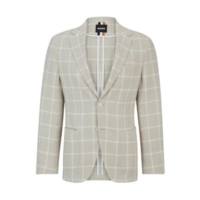 HUGO BOSS Regular-Fit Checked Cotton Blend Jacket White - Long-Sleeve Blazer 50514623-131