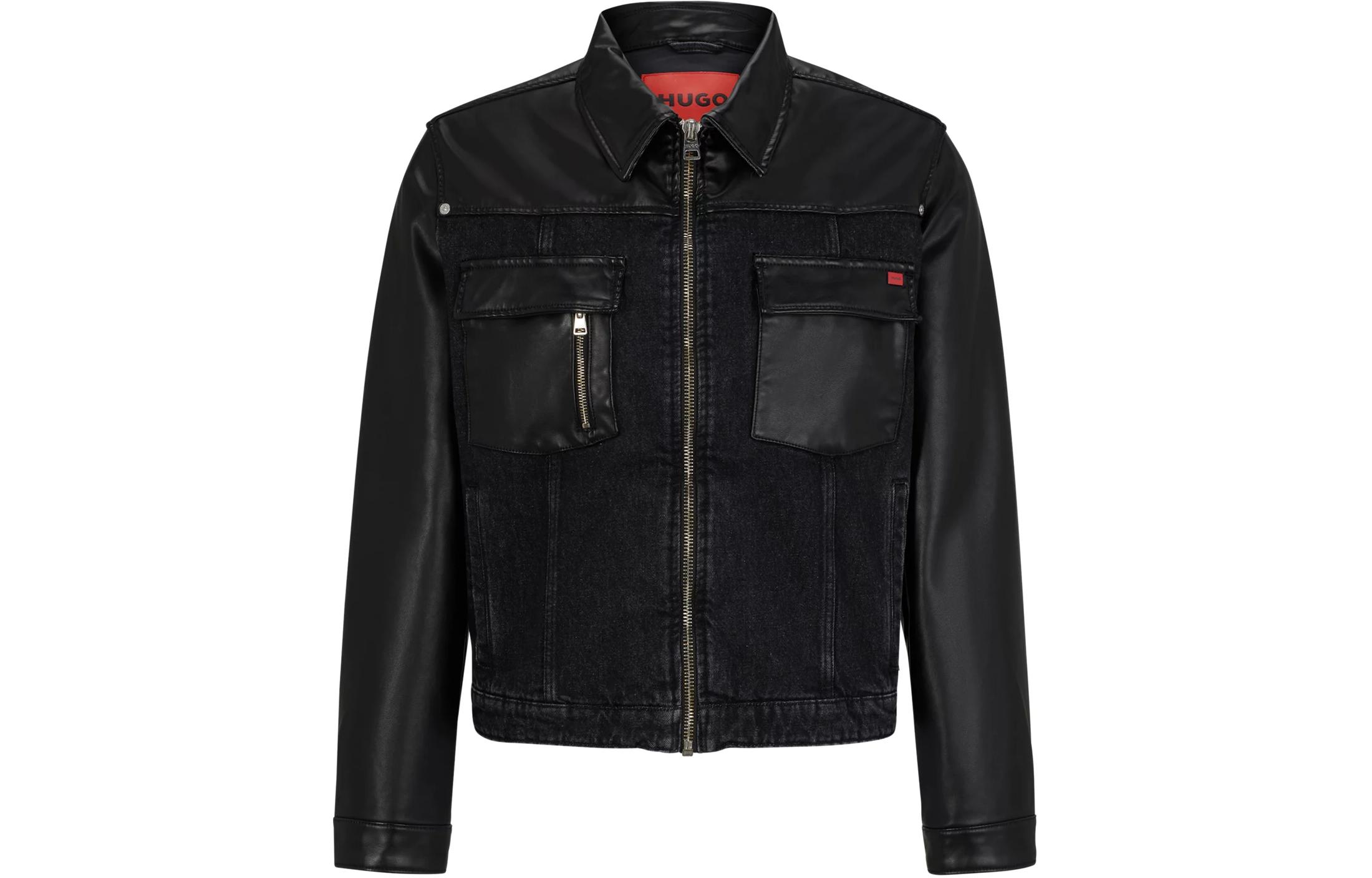 HUGO BOSS Regular-Fit Denim & Coated Fabric Jacket Black Casual Zip-Up 50500213-003