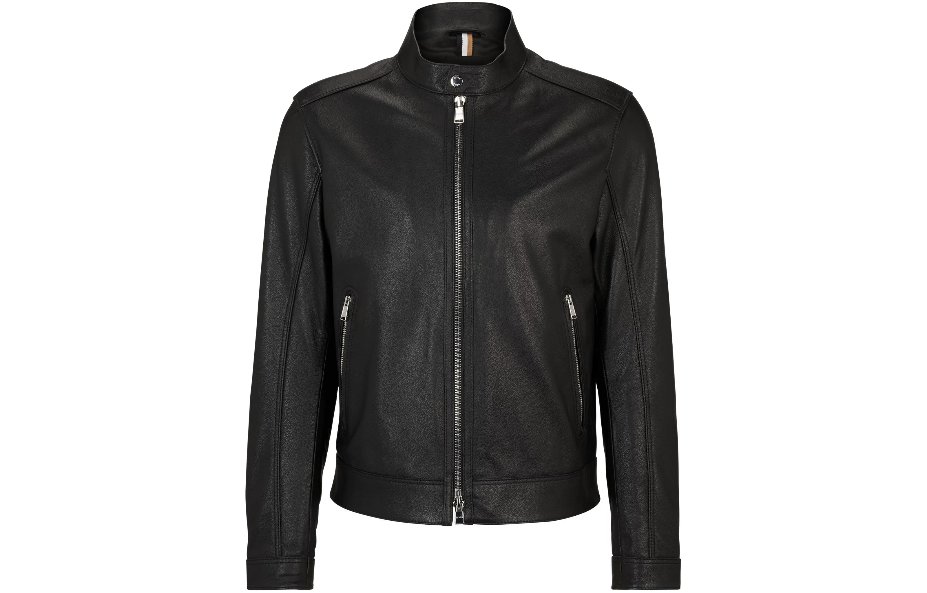 HUGO BOSS Regular-Fit Grained Leather Jacket - Black 50506353-001