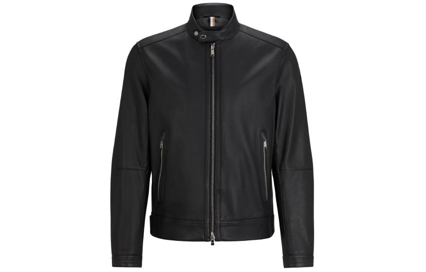 HUGO BOSS Regular-Fit Grained Leather Zip-Up Jacket Men’s Black 50510765-001