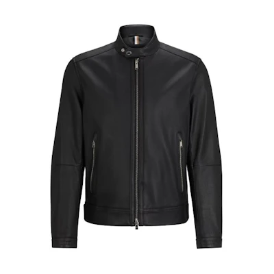 HUGO BOSS Regular-Fit Grained Leather Zip-Up Jacket Men’s Black 50510765-001