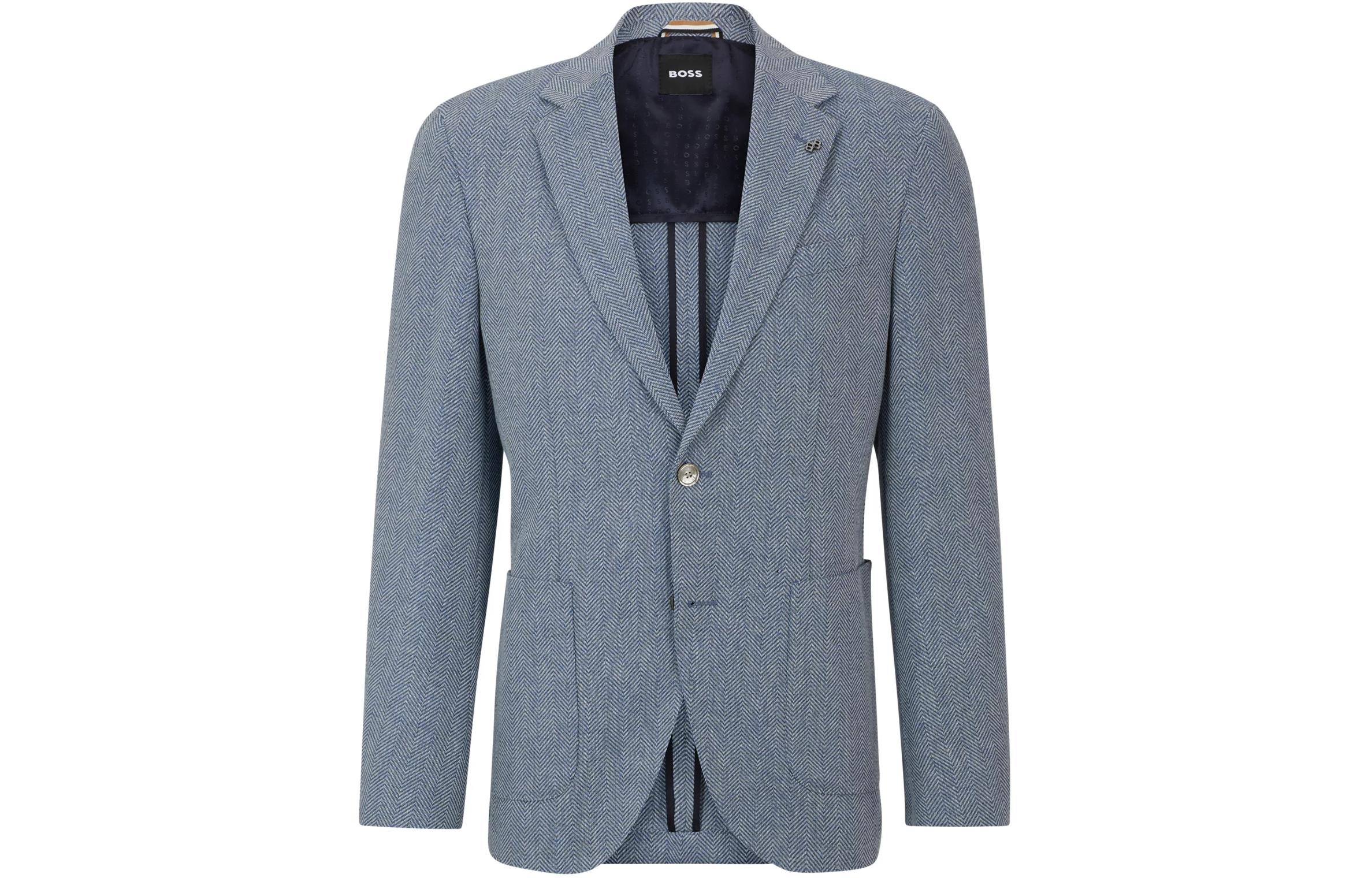 HUGO BOSS Regular-Fit Herringbone Cotton Wool Jacket Light Blue Blazer 50518845-479