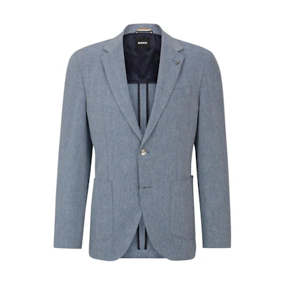 HUGO BOSS Regular-Fit Herringbone Cotton Wool Jacket Light Blue Blazer 50518845-479