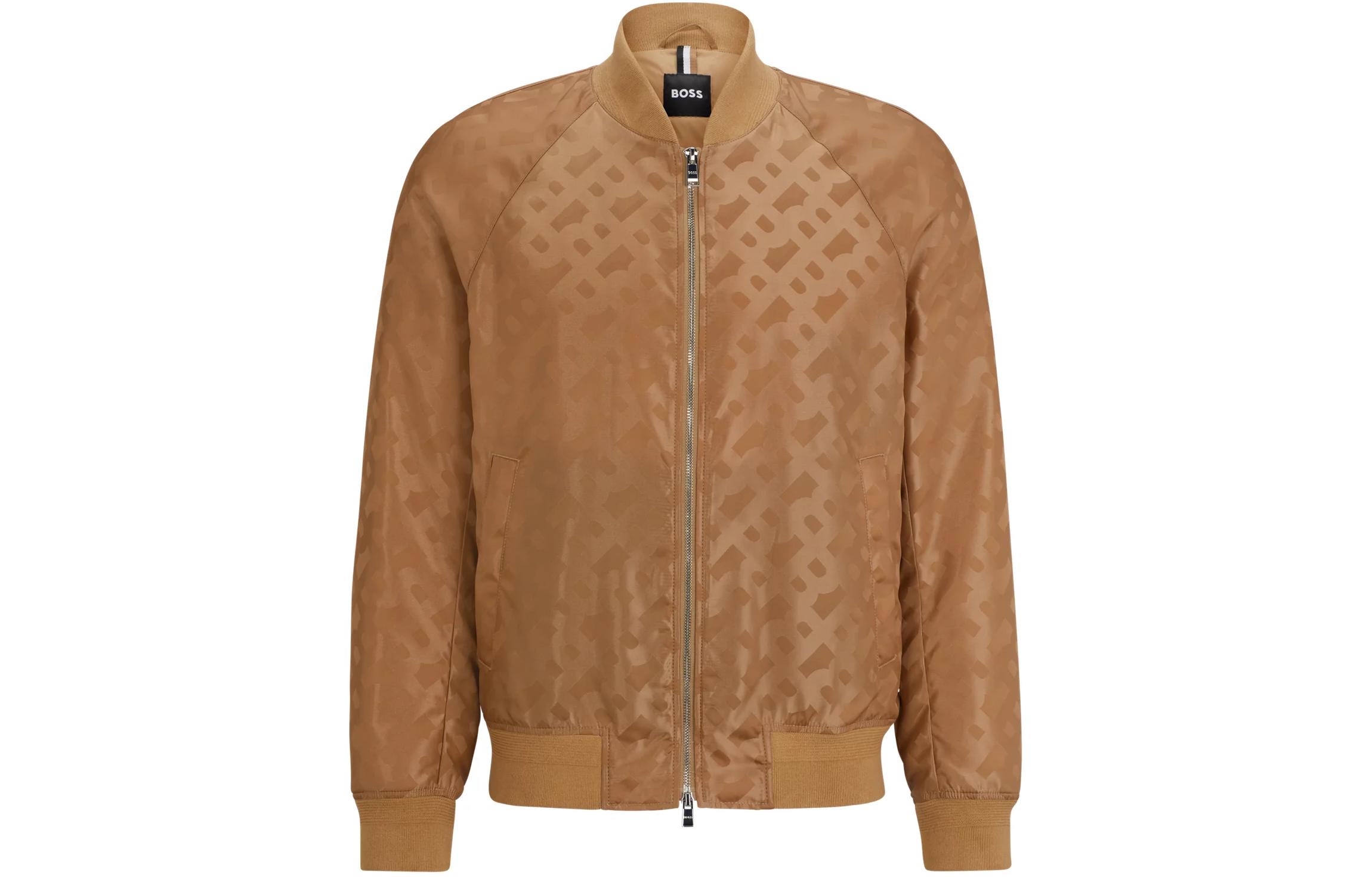 HUGO BOSS Regular-Fit Jacket with 3D Monogram Jacquard Full Print Brown 50505648-260