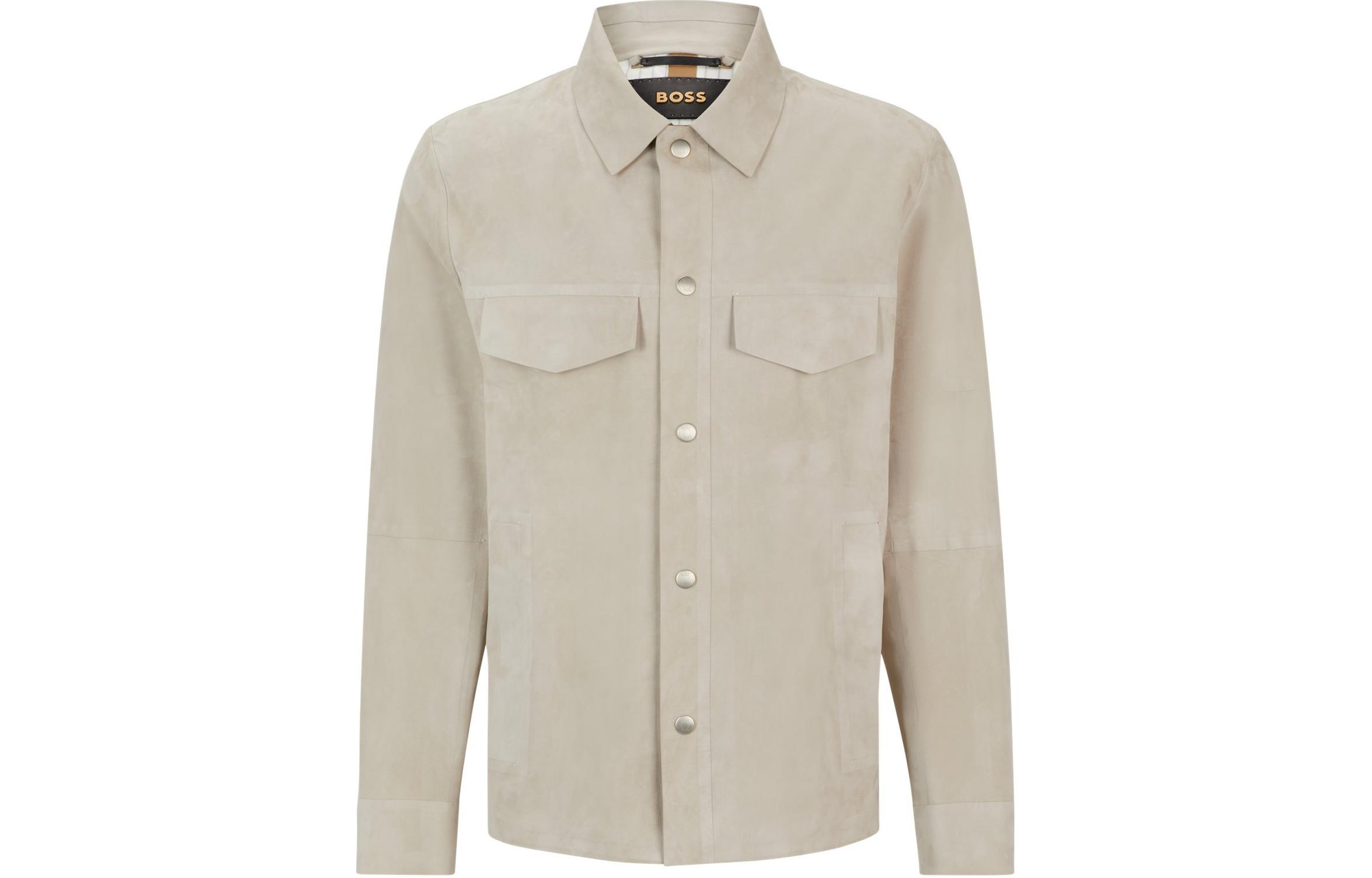 HUGO BOSS Regular-Fit Long-Sleeve Suede Shirt Jacket White () 50514471-271