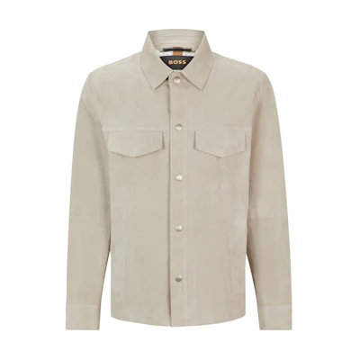 HUGO BOSS Regular-Fit Long-Sleeve Suede Shirt Jacket White () 50514471-271