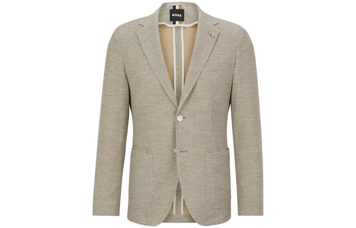 HUGO BOSS Regular-Fit Micro-Pattern Jacket Beige Single-Breasted Coat 50494831-271