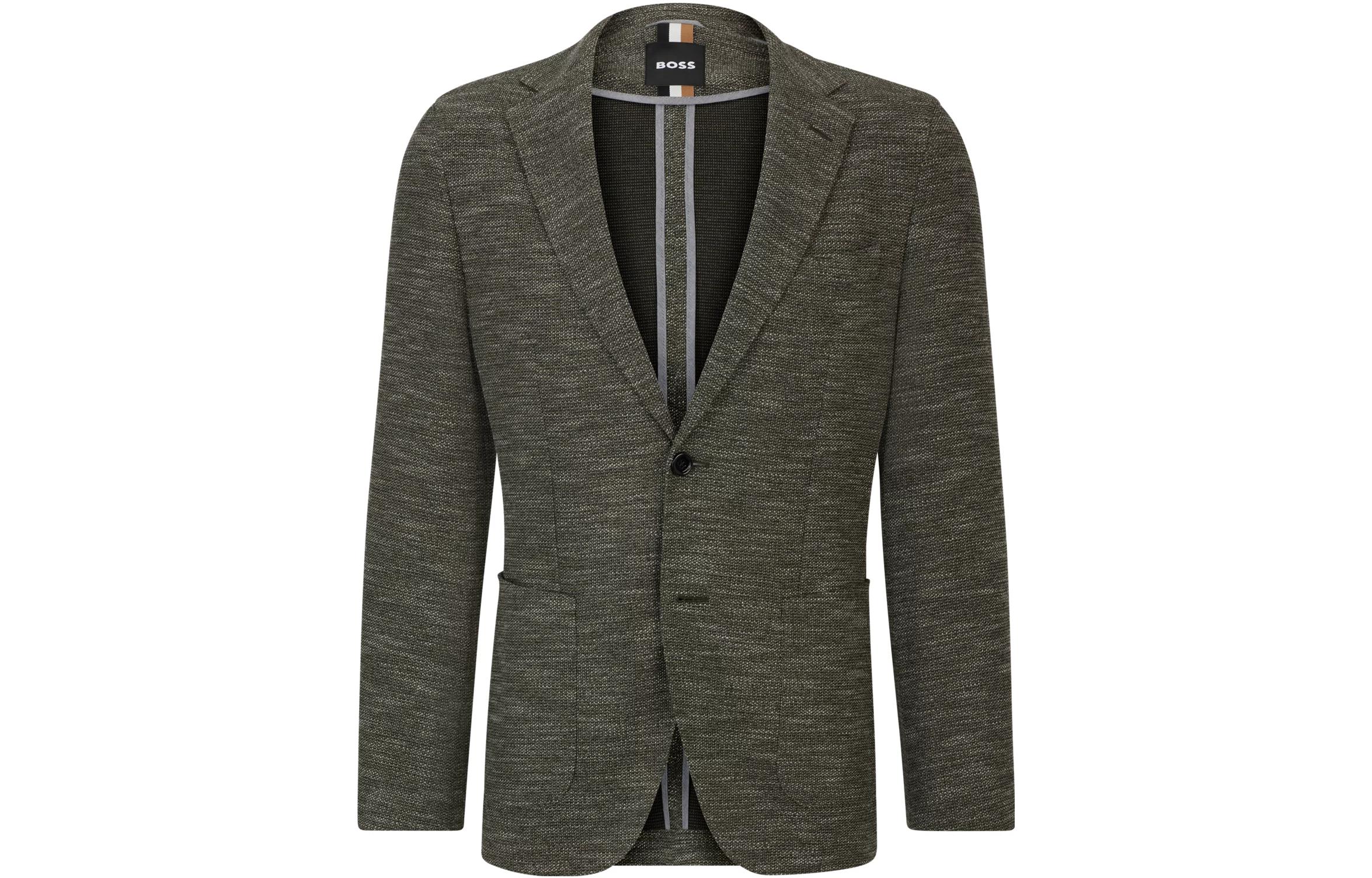 HUGO BOSS Regular-Fit Micro-Pattern Stretch Jersey Jacket Green Blazer 50510546-306