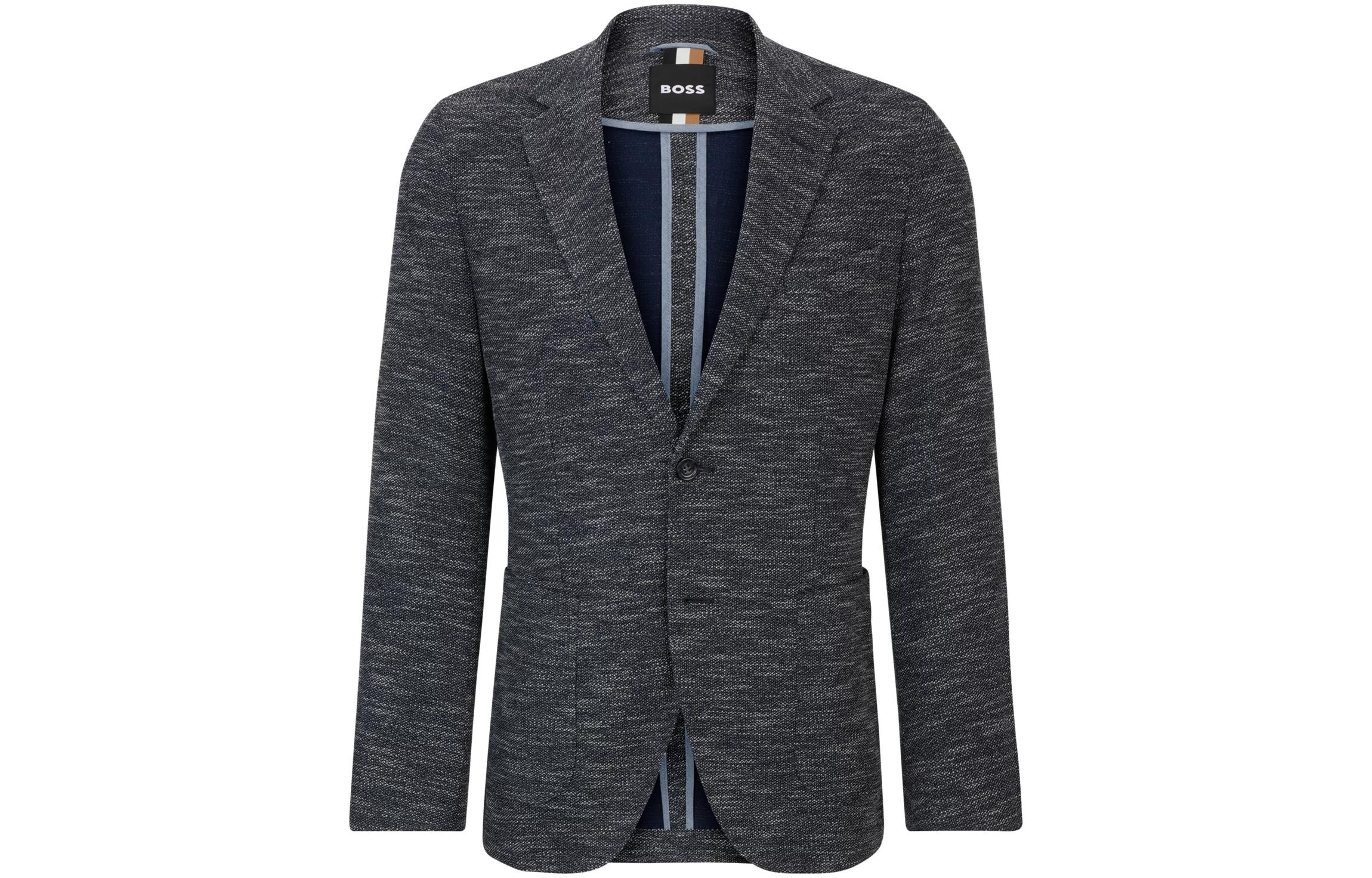 HUGO BOSS Regular-Fit Micro-Pattern Stretch Jersey Blazer Men’s Navy Blue 50510546-405