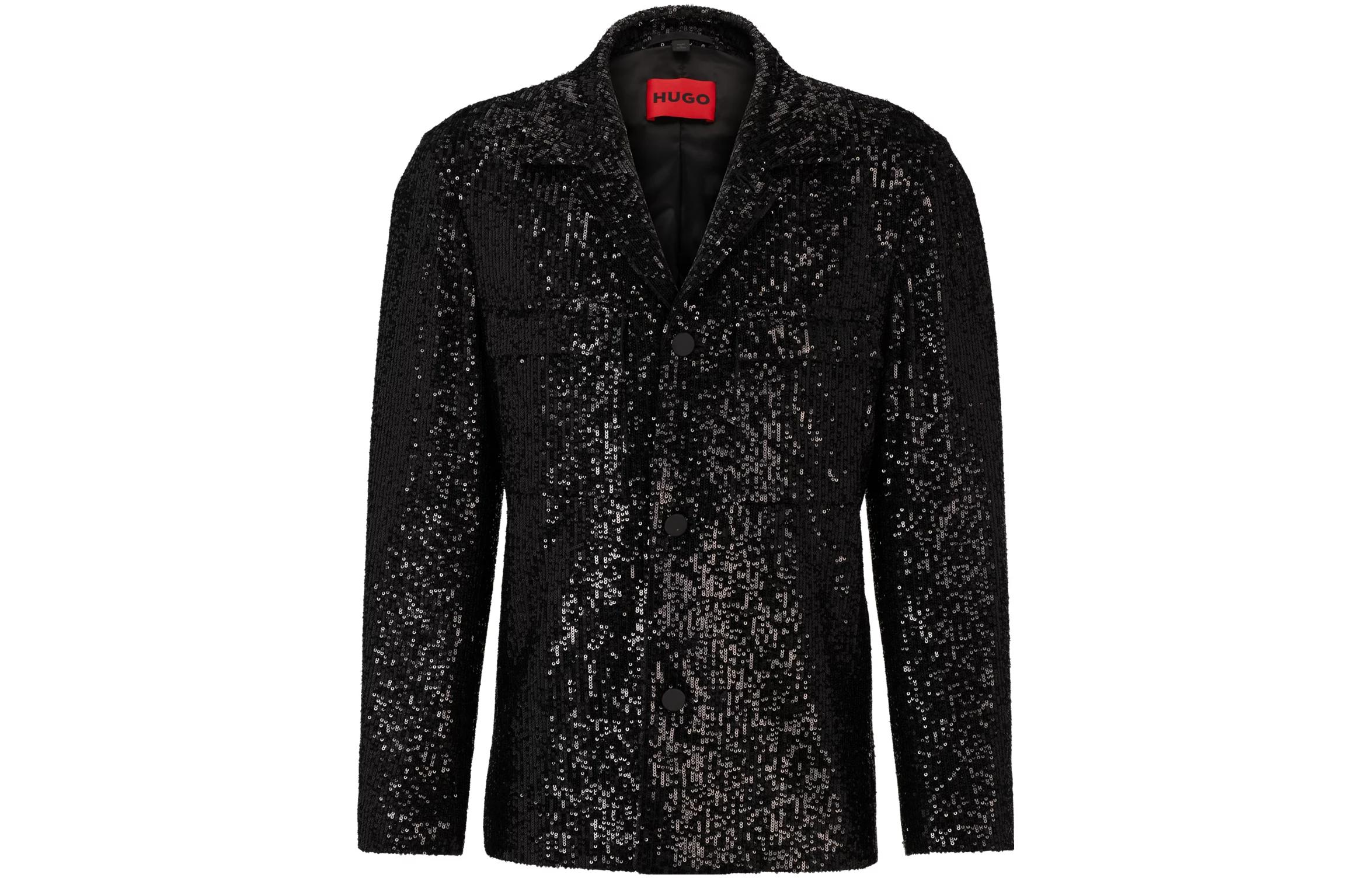 HUGO BOSS Regular-Fit Sequined Satin Jacket in Black 50497029-001