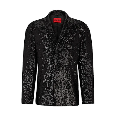 HUGO BOSS Regular-Fit Sequined Satin Jacket in Black 50497029-001