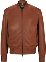 HUGO BOSS Regular-Fit Sheepskin Leather Bomber Jacket Brown Zip Jacket 50504833-213 HUGO BOSS Regular-Fit Sheepskin Leather Bomber Jacket Brown Zip Jacket 50504833-213
