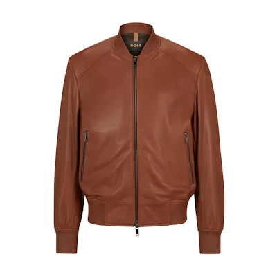 HUGO BOSS Regular-Fit Sheepskin Leather Bomber Jacket Brown Zip Jacket 50504833-213