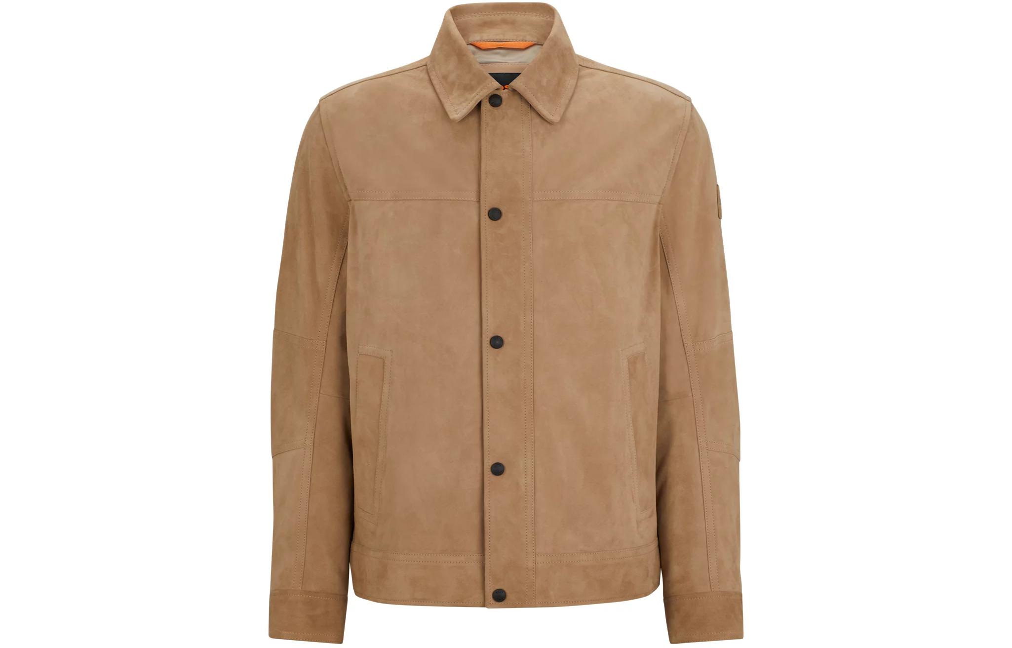HUGO BOSS Regular-Fit Suede Jacket with Nappalan Back in Khaki 50514542-246