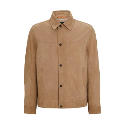HUGO BOSS Regular-Fit Suede Jacket with Nappalan Back in Khaki 50514542-246