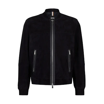 HUGO BOSS Regular-Fit Suede Jacket with Ribbed Cuffs - Navy Blue 50505647-404