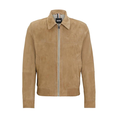 HUGO BOSS Regular-Fit Suede Jacket with Two-Way Zip in Khaki for Men 50510178-255