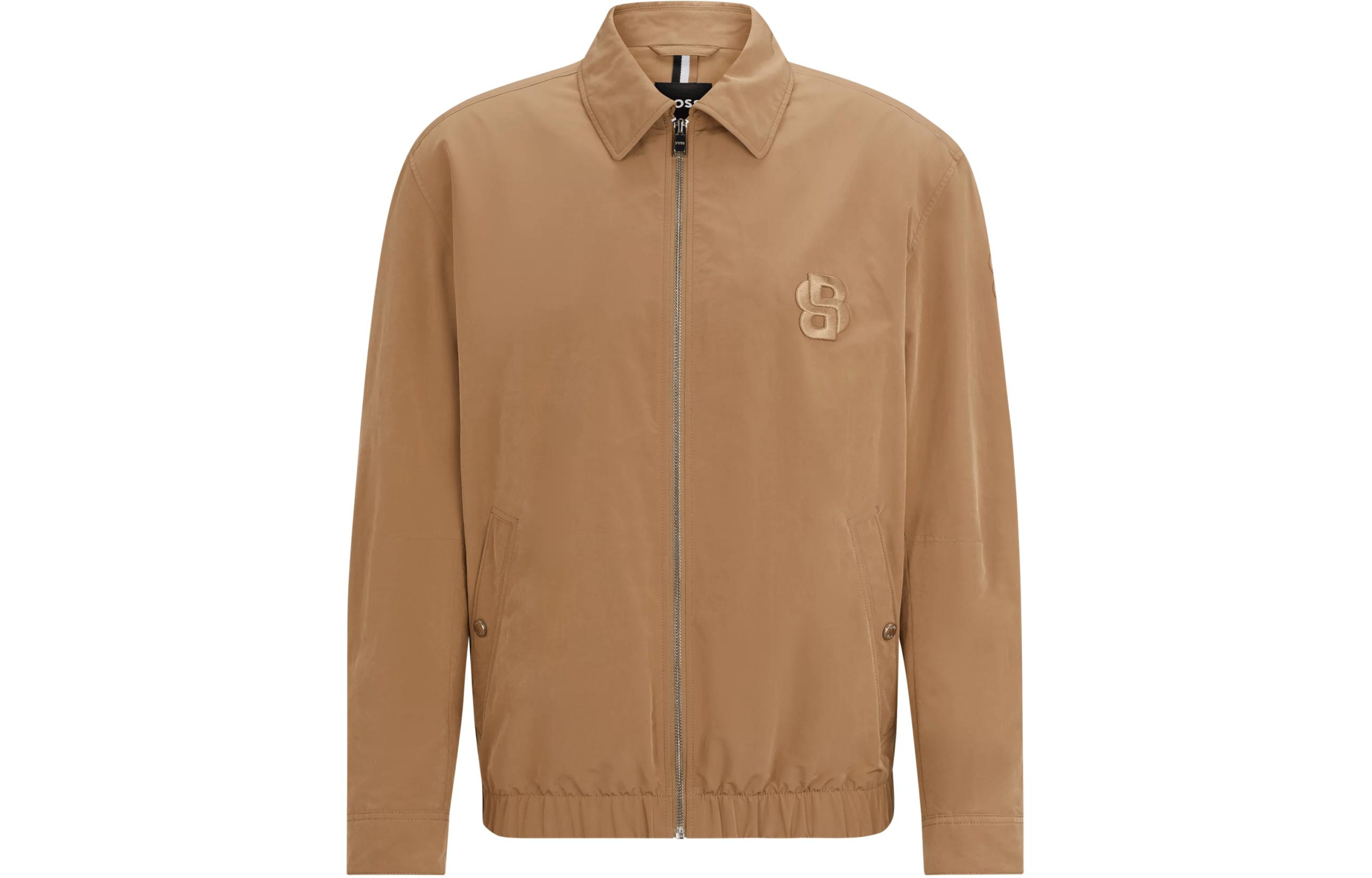 HUGO BOSS Regular-Fit Water-Repellent Zip Jacket Beige Mens Monogram Embroidery 50516266-260