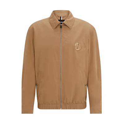 HUGO BOSS Regular-Fit Water-Repellent Zip Jacket Beige Mens Monogram Embroidery 50516266-260