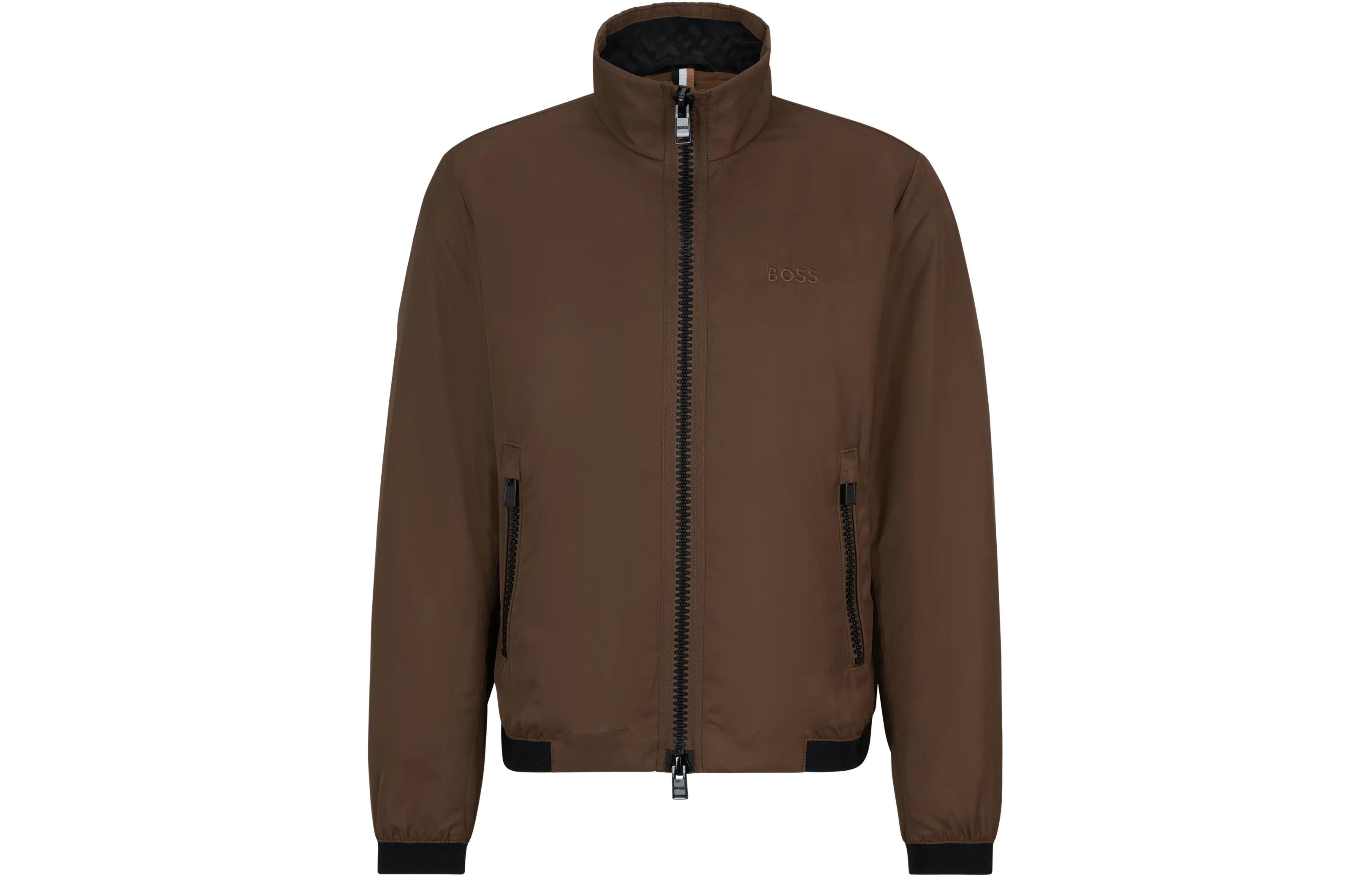 HUGO BOSS Regular-Fit Zip-Up Jacket with Logo Detail Brown Menswear 50505162-249