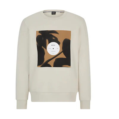 HUGO BOSS Relaxed-Fit Beige Cotton Sweatshirt with Logo and Seasonal Artwork 50514449-131