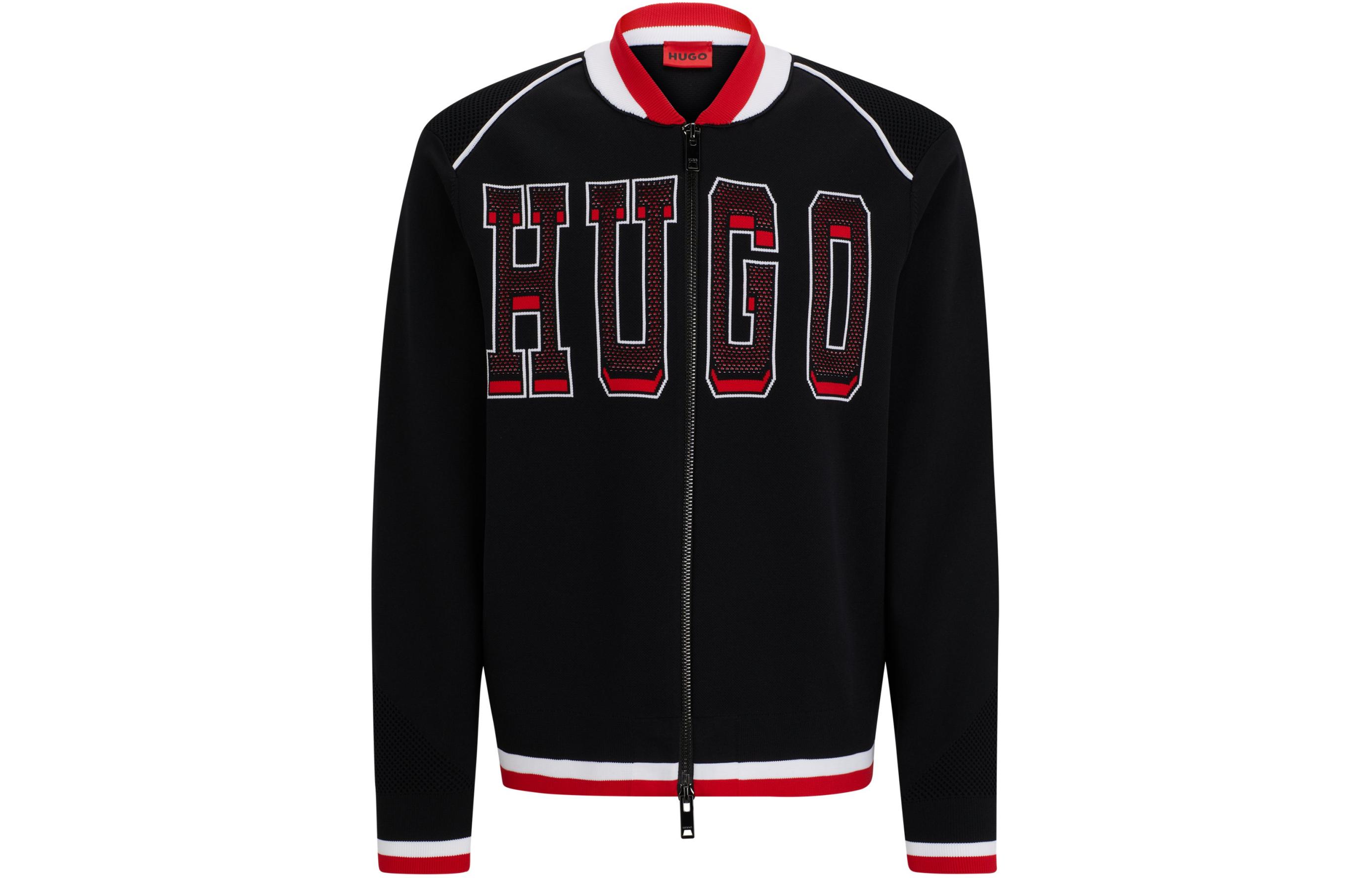 HUGO BOSS Relaxed-Fit Black Bomber Jacket with Sporty Logo 50510911-001