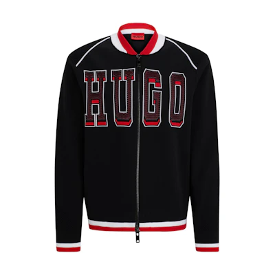 HUGO BOSS Relaxed-Fit Black Bomber Jacket with Sporty Logo 50510911-001