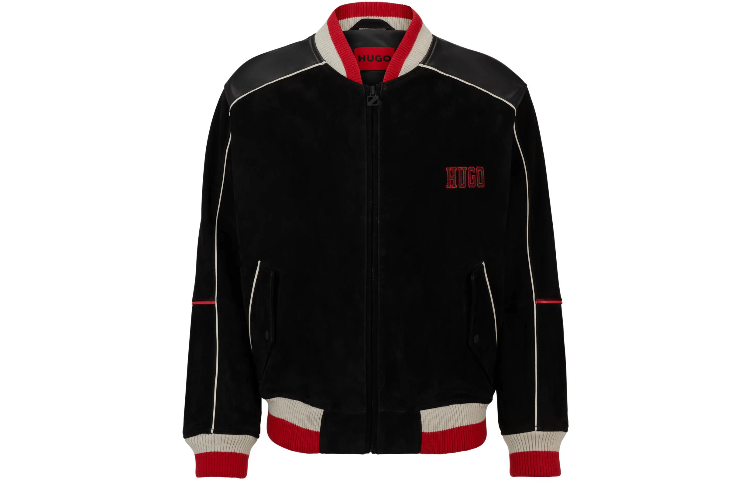 HUGO BOSS Relaxed-Fit Bomber Jacket with Sporty Logos Black Jacket 50510079-001