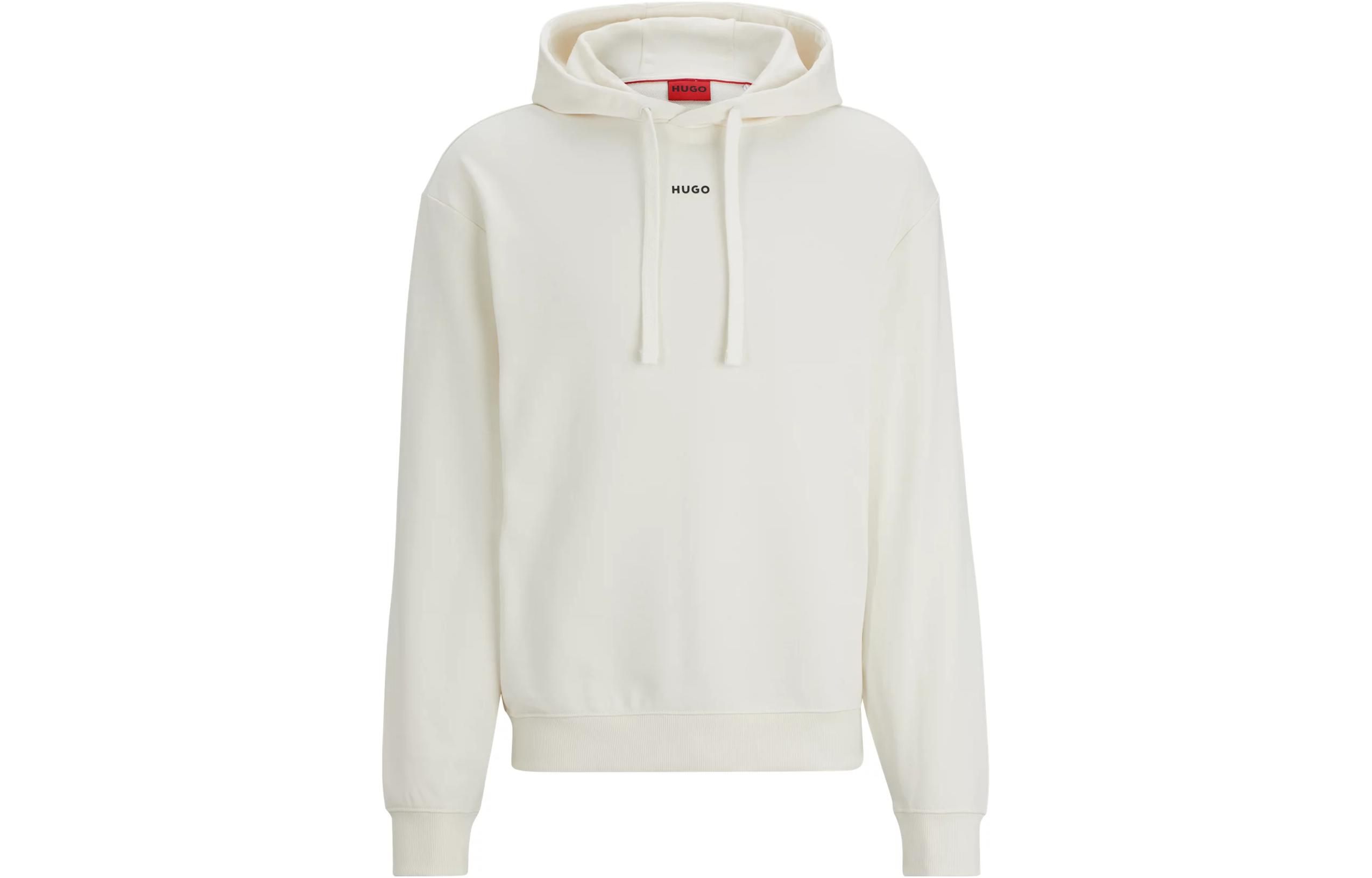 HUGO BOSS Relaxed-Fit Cotton Hoodie with Contrast Logo White Hoodie 50486478-121