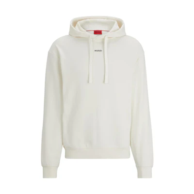 HUGO BOSS Relaxed-Fit Cotton Hoodie with Contrast Logo White Hoodie 50486478-121