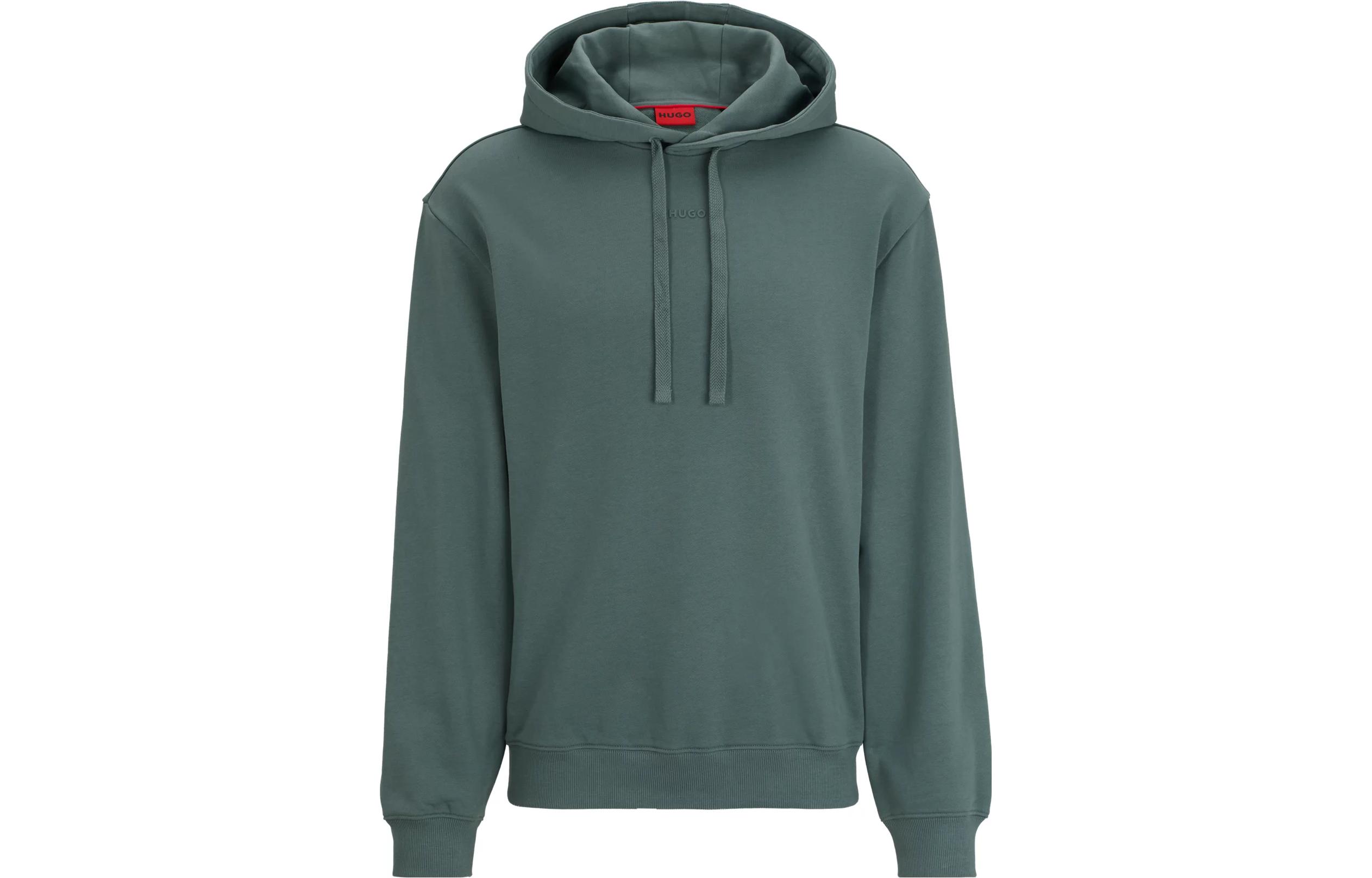 HUGO BOSS Relaxed-Fit Cotton Hoodie with Contrast Logo Deep Green 50486478-307