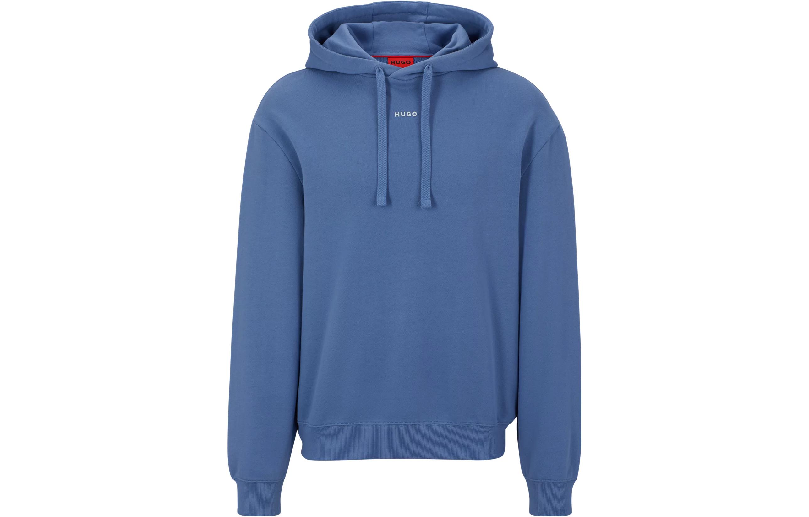HUGO BOSS Relaxed-Fit Cotton Hoodie with Logo Print - Men’s Blue Hoodie 50486478-479