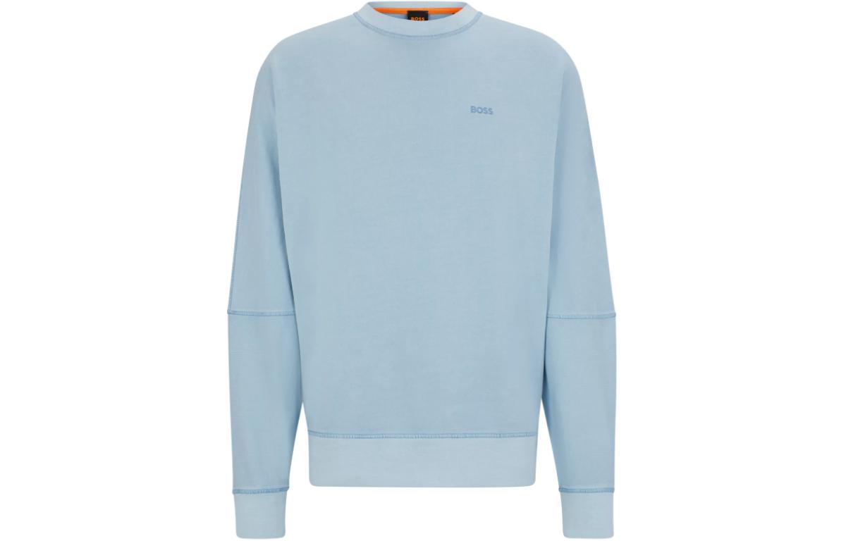 HUGO BOSS Relaxed-Fit Cotton Sweatshirt with Logo Print - Blue Crewneck 50517001-473