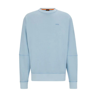 HUGO BOSS Relaxed-Fit Cotton Sweatshirt with Logo Print - Blue Crewneck 50517001-473
