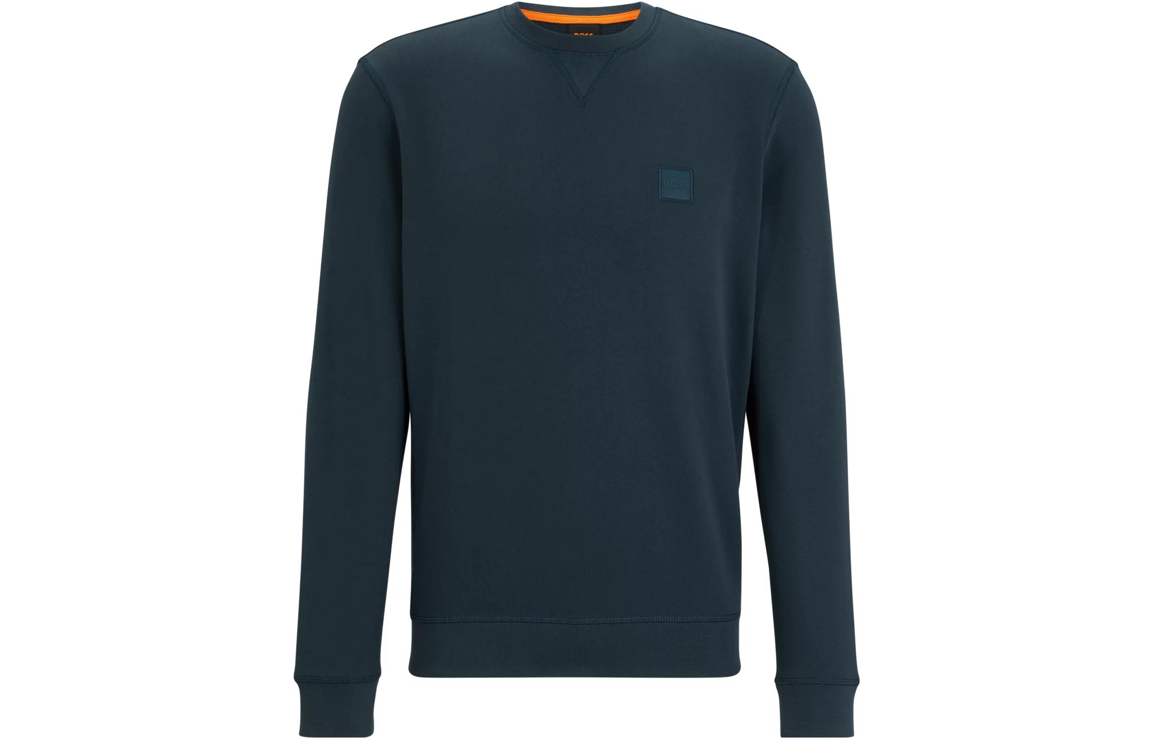 HUGO BOSS Relaxed-Fit Cotton Sweatshirt with Logo Patch - Blue Crewneck 50468443-388