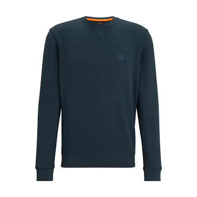 HUGO BOSS Relaxed-Fit Cotton Sweatshirt with Logo Patch - Blue Crewneck 50468443-388