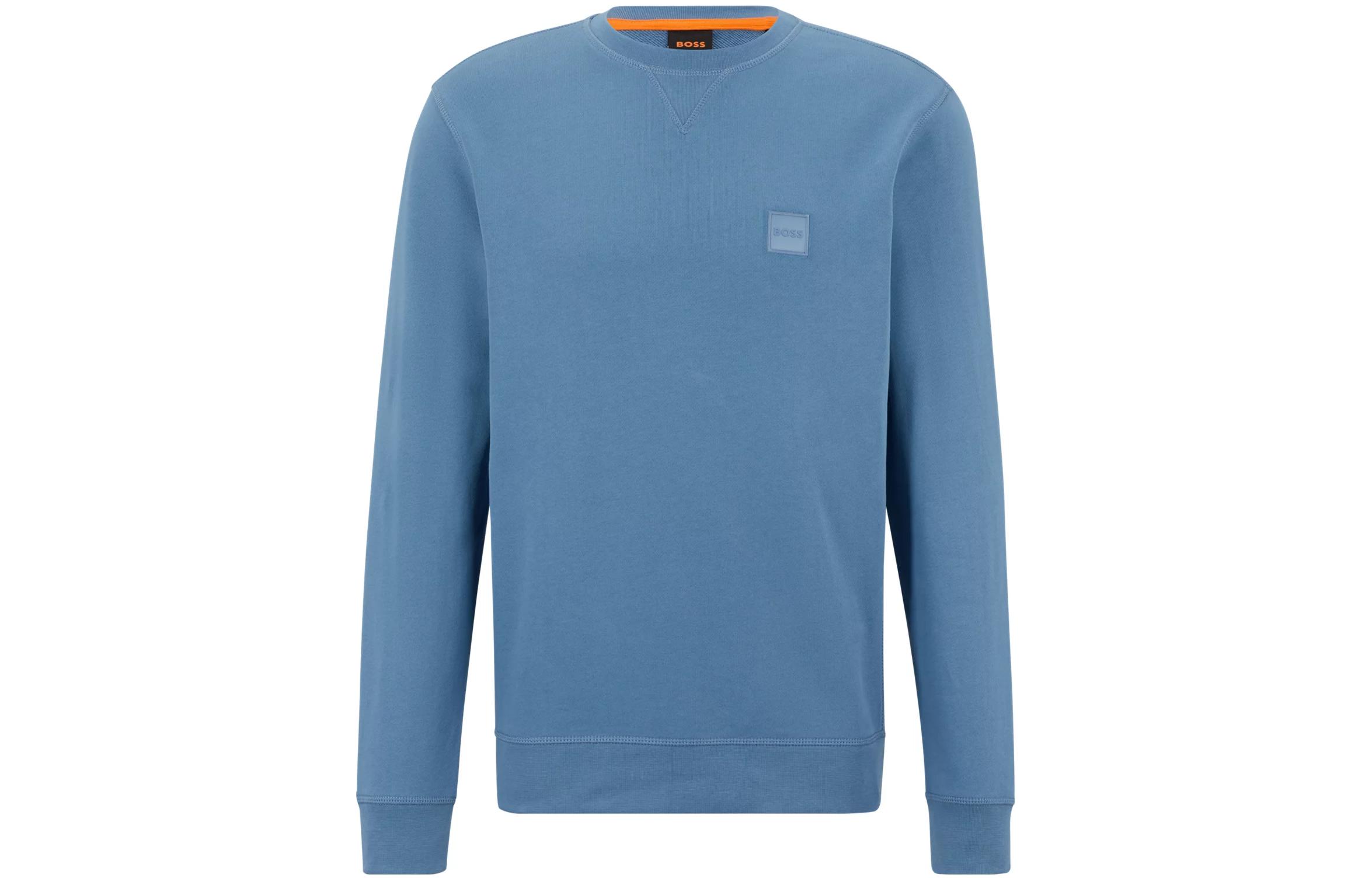 HUGO BOSS Relaxed-Fit Cotton Sweatshirt with Logo Patch Light Blue Crewneck 50468443-459