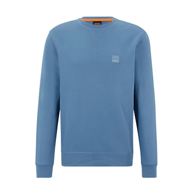 HUGO BOSS Relaxed-Fit Cotton Sweatshirt with Logo Patch Light Blue Crewneck 50468443-459