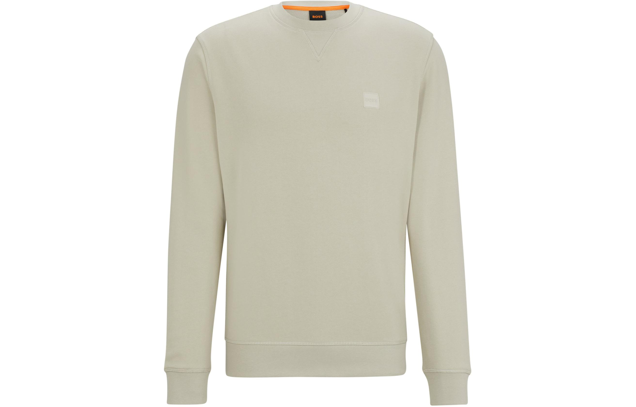 HUGO BOSS Relaxed-Fit Cotton Terry Sweatshirt with Logo Patch Beige Crewneck 50509323-271