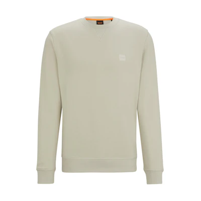 HUGO BOSS Relaxed-Fit Cotton Terry Sweatshirt with Logo Patch Beige Crewneck 50509323-271