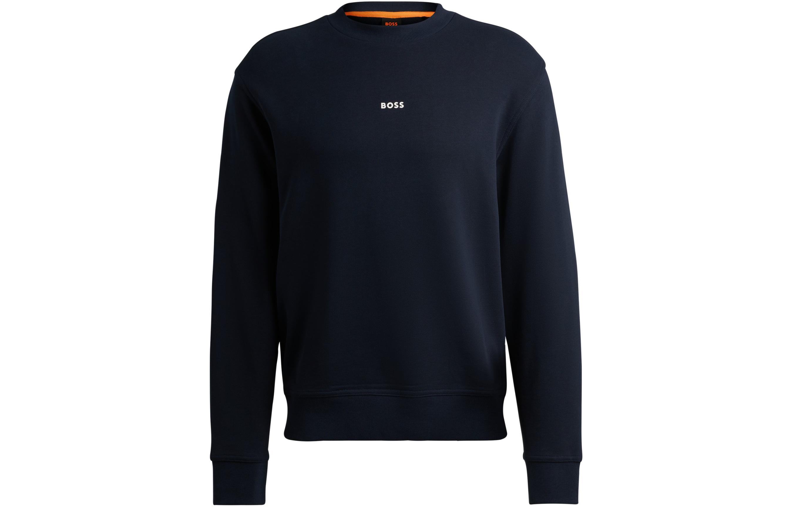 Order HUGO BOSS 寬鬆剪裁純棉毛巾布對比LOGO海軍藍衛衣 50514541-404