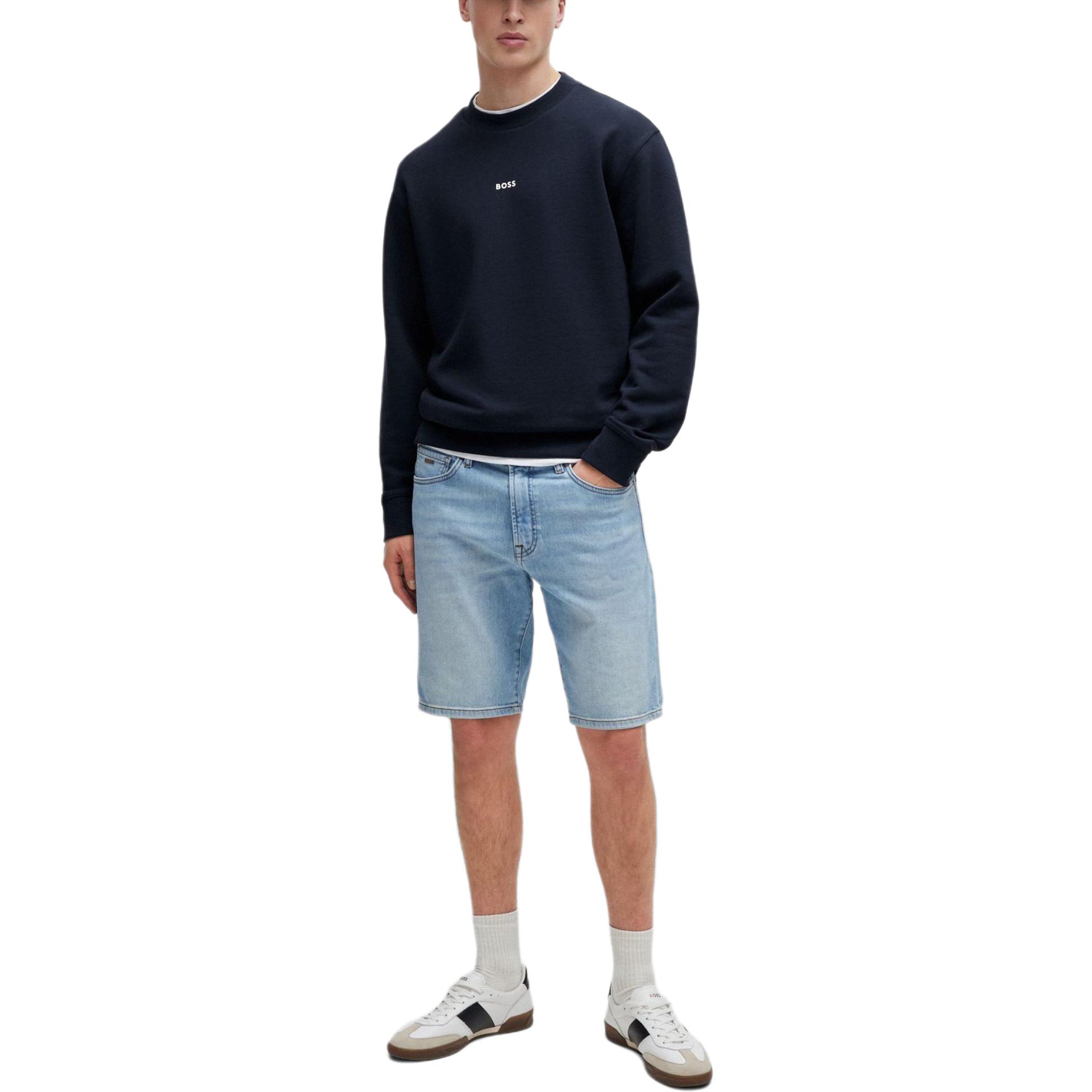 Lookbook HUGO BOSS 寬鬆剪裁純棉毛巾布對比LOGO海軍藍衛衣 50514541-404