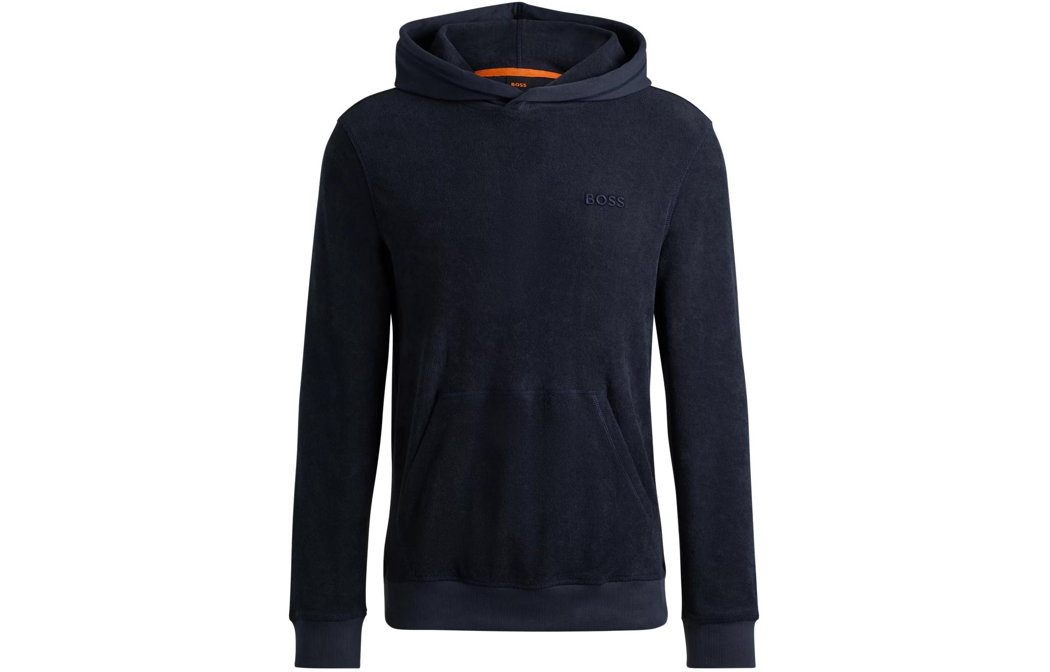 HUGO BOSS Relaxed-Fit Cotton Towelling Hoodie with Logo Detail - Navy Blue 50511072-404