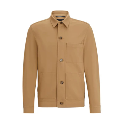 HUGO BOSS Relaxed-Fit Khaki Button-Up Jacket with Patch Pockets for Men 50509547-260