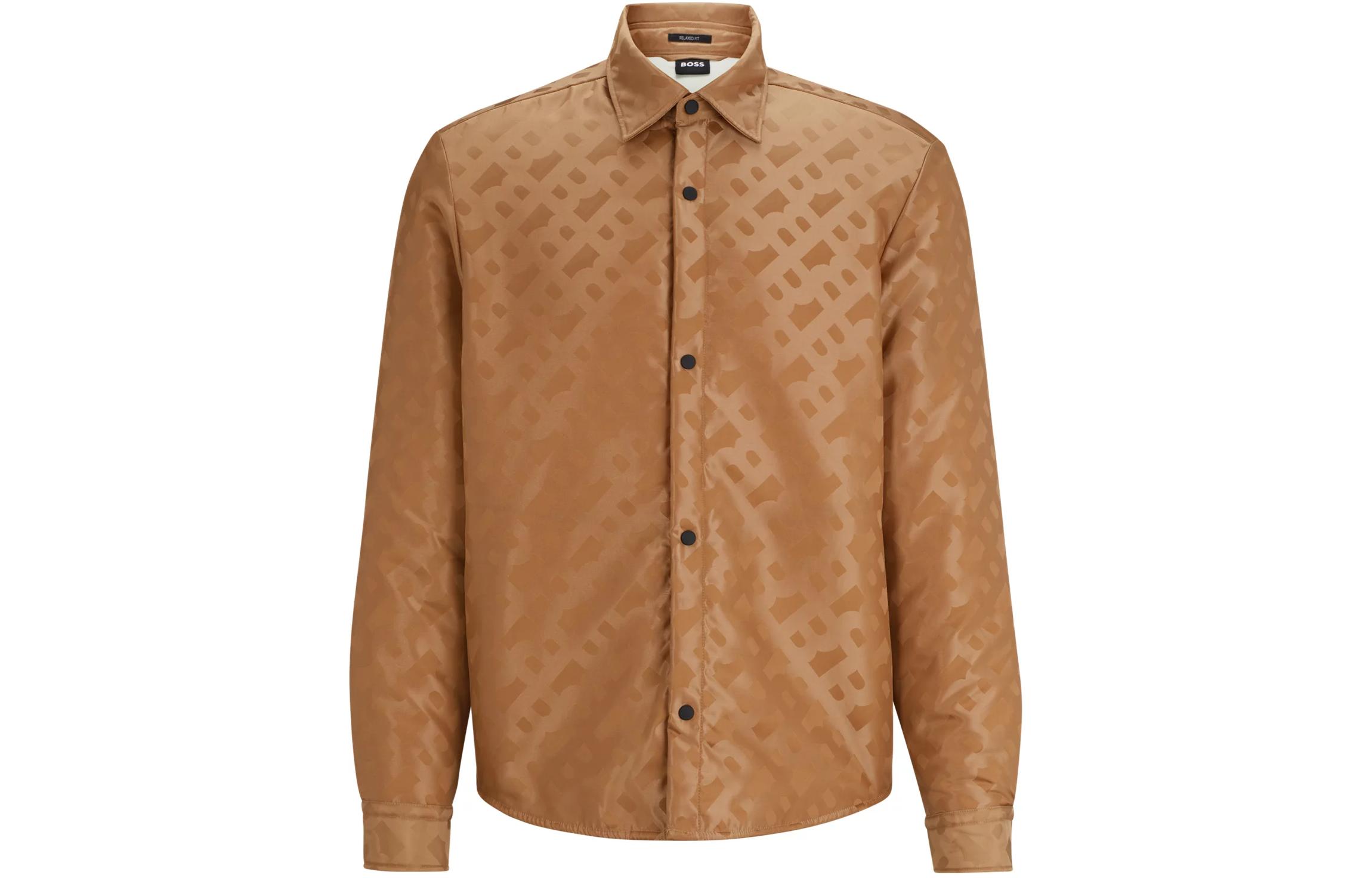 HUGO BOSS Relaxed-Fit Monogrammed Shirt with Kent Collar Brown for Men 50509206-260