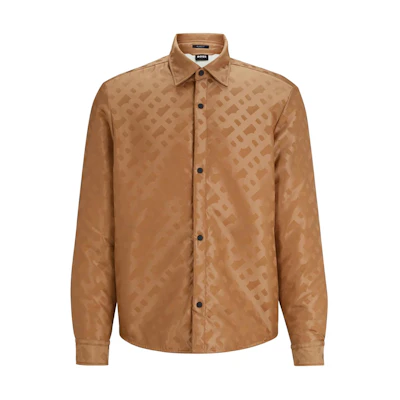 HUGO BOSS Relaxed-Fit Monogrammed Shirt with Kent Collar Brown for Men 50509206-260