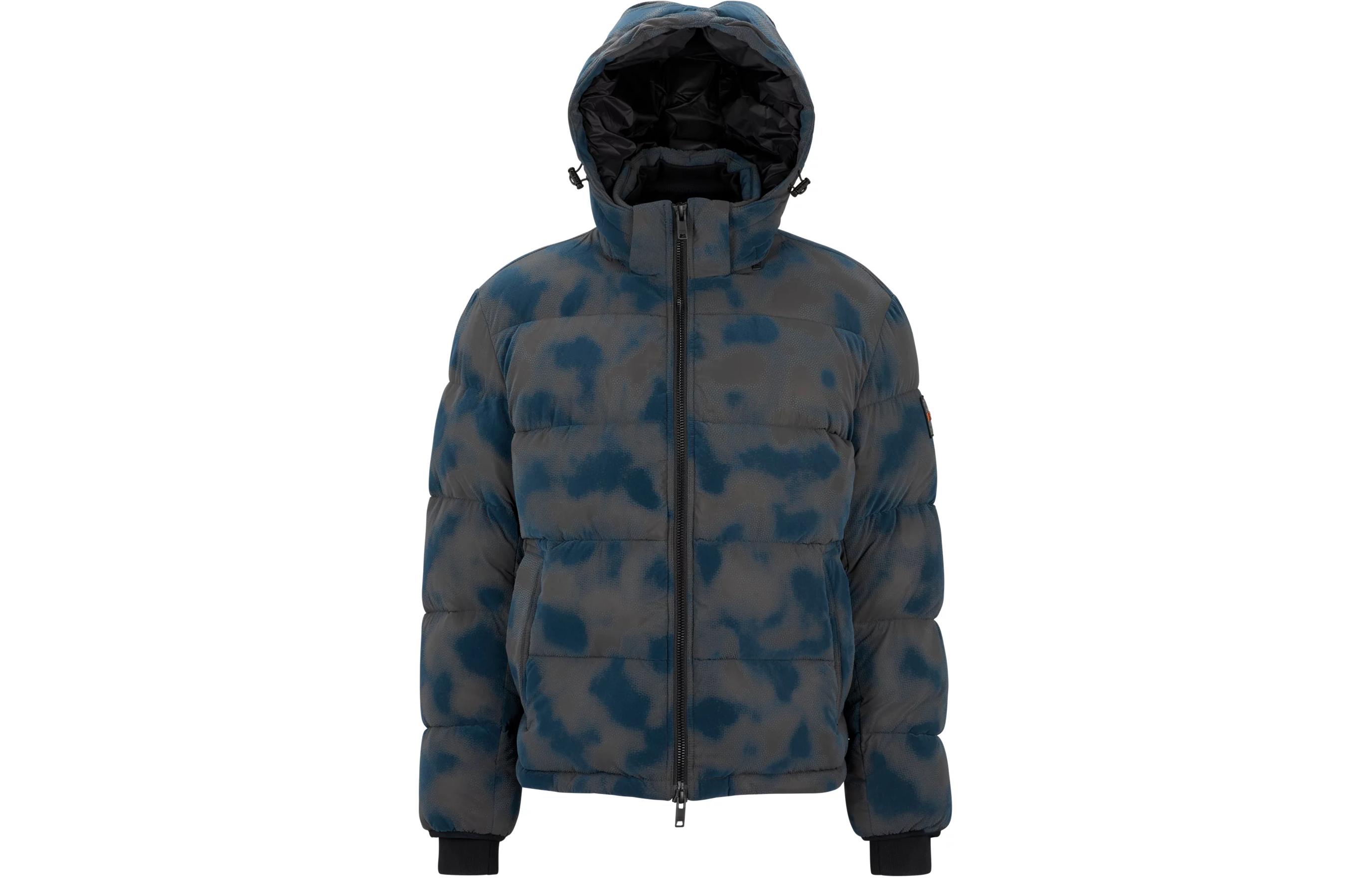 HUGO BOSS Relaxed-Fit Puffer Jacket with Flock Print Hooded Zip Grey Mens Jacket 50498616-388