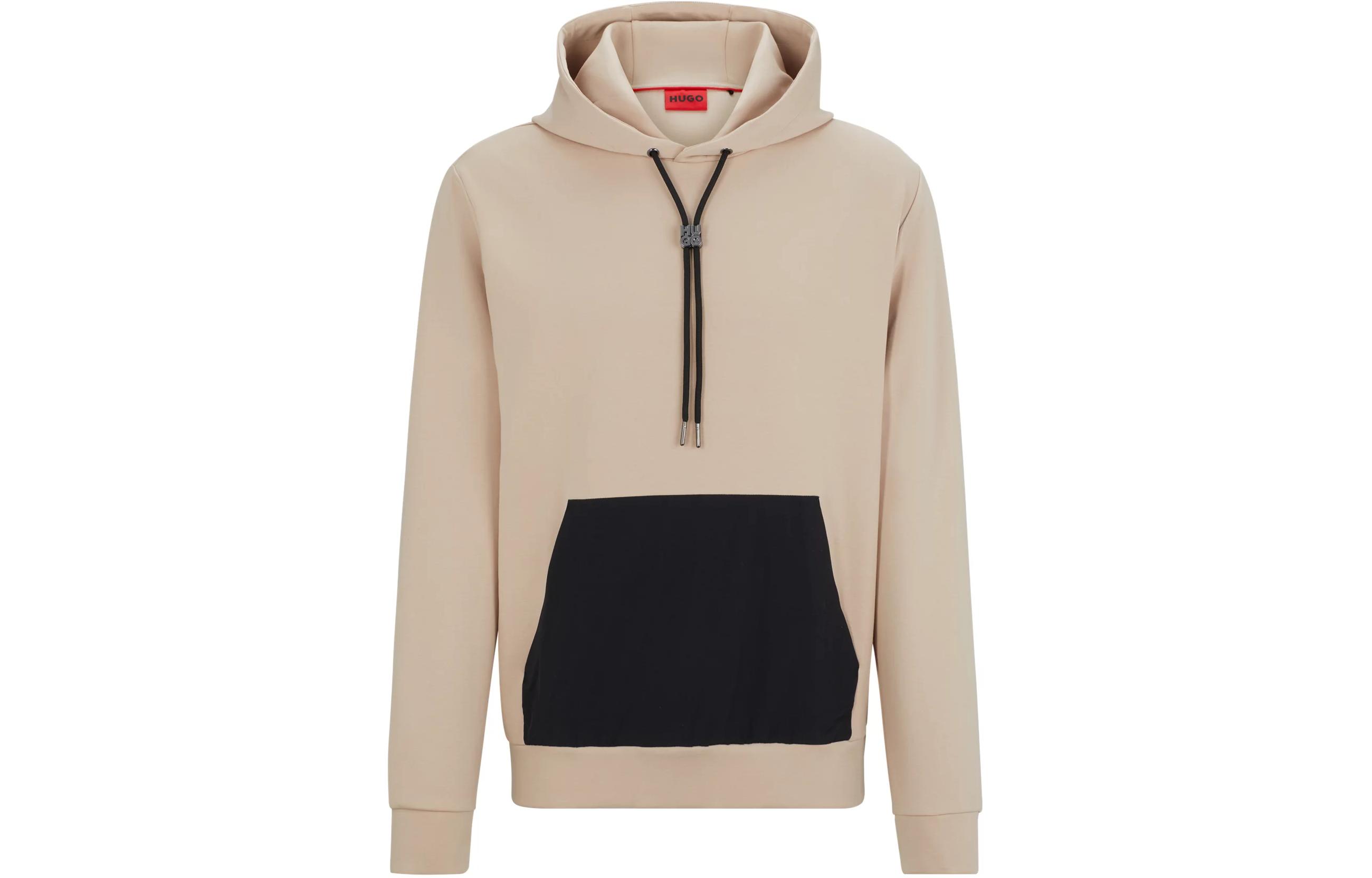 HUGO BOSS Relaxed-Fit Stretch Cotton Hoodie Beige with Contrast Pocket Menswear 50504865-267