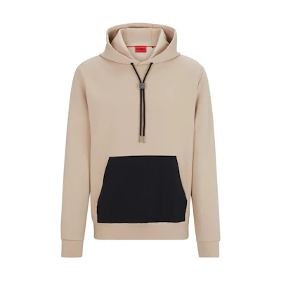 HUGO BOSS Relaxed-Fit Stretch Cotton Hoodie Beige with Contrast Pocket Menswear 50504865-267